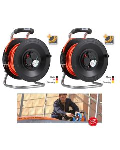 Bedruckungs-Paket 1:10 2 x Kabeltrommel Professional Kunststoff in Schwarz, 50 m H07BQ-F 3G1,5 Orange mit 3-fach- Steckdose DiagS 