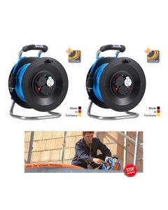 Bedruckungs-Paket 1:11 2 x Kabeltrommel Professional Kunststoff in Schwarz, 50 m H07BQ-F 3G1,5 Blau mit 3-fach- Steckdose DiagS 